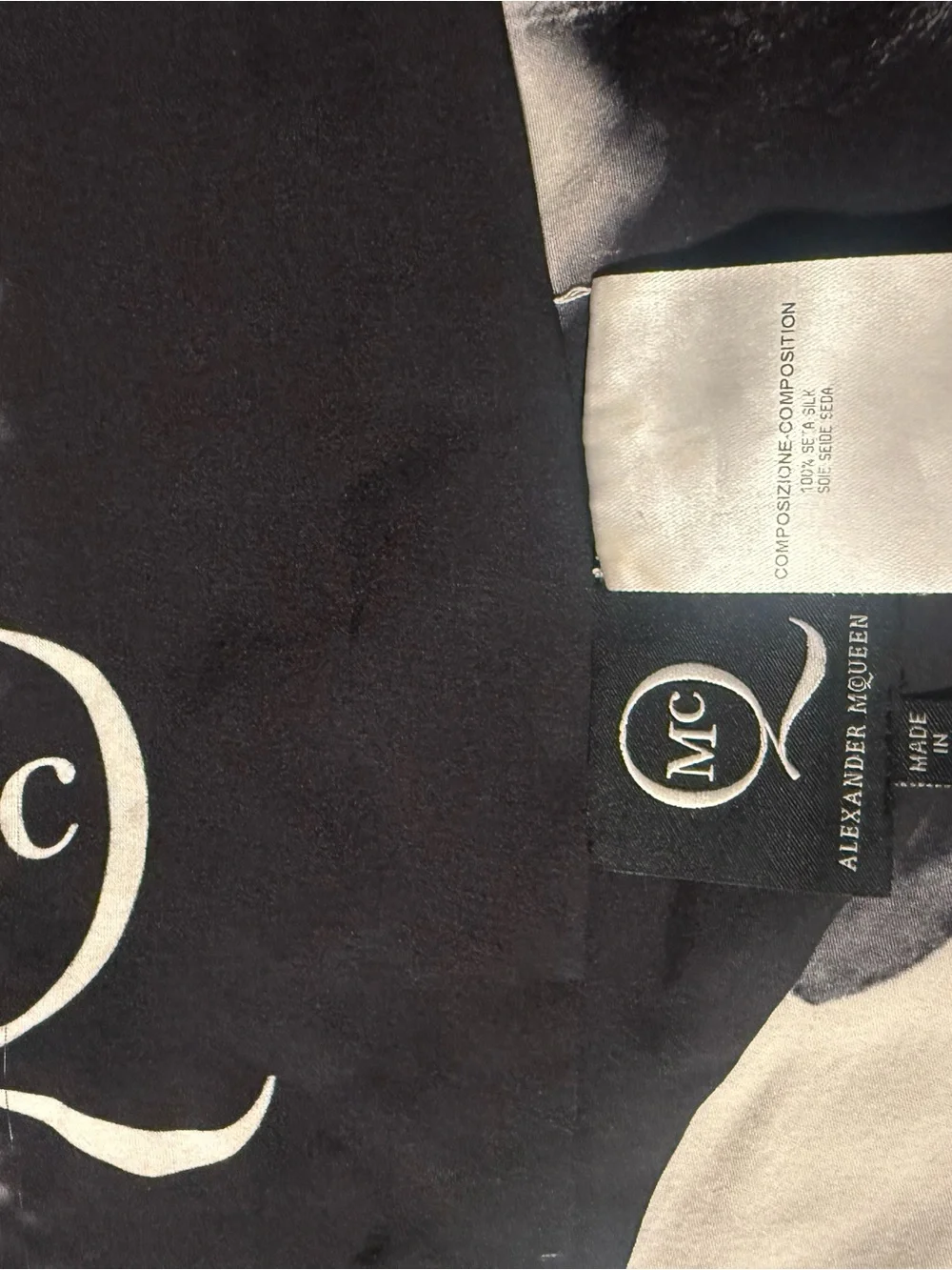 Alexander McQueen Black and White Logo Silk Scarf